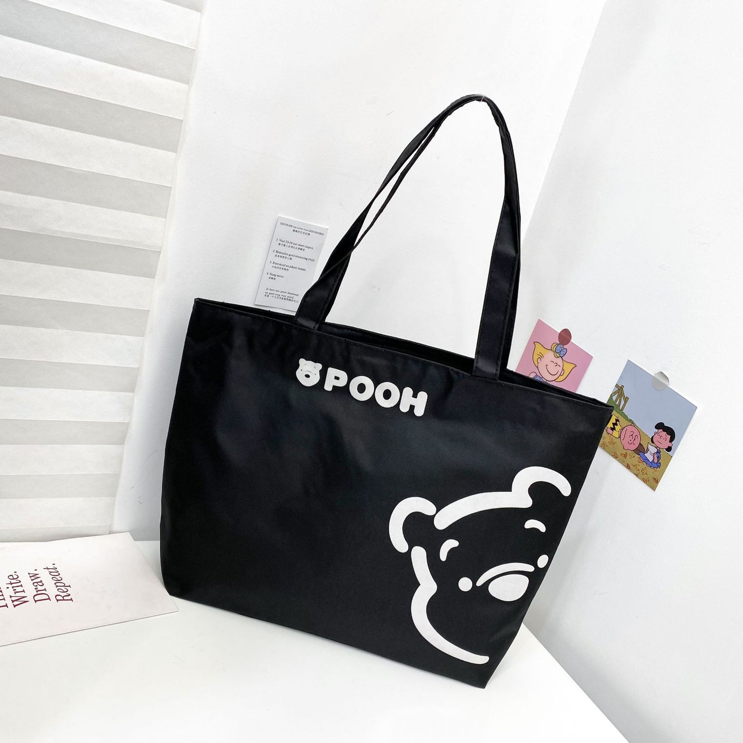 Women's Canvas Printed Simple Portable Large Capacity Shopping Bags