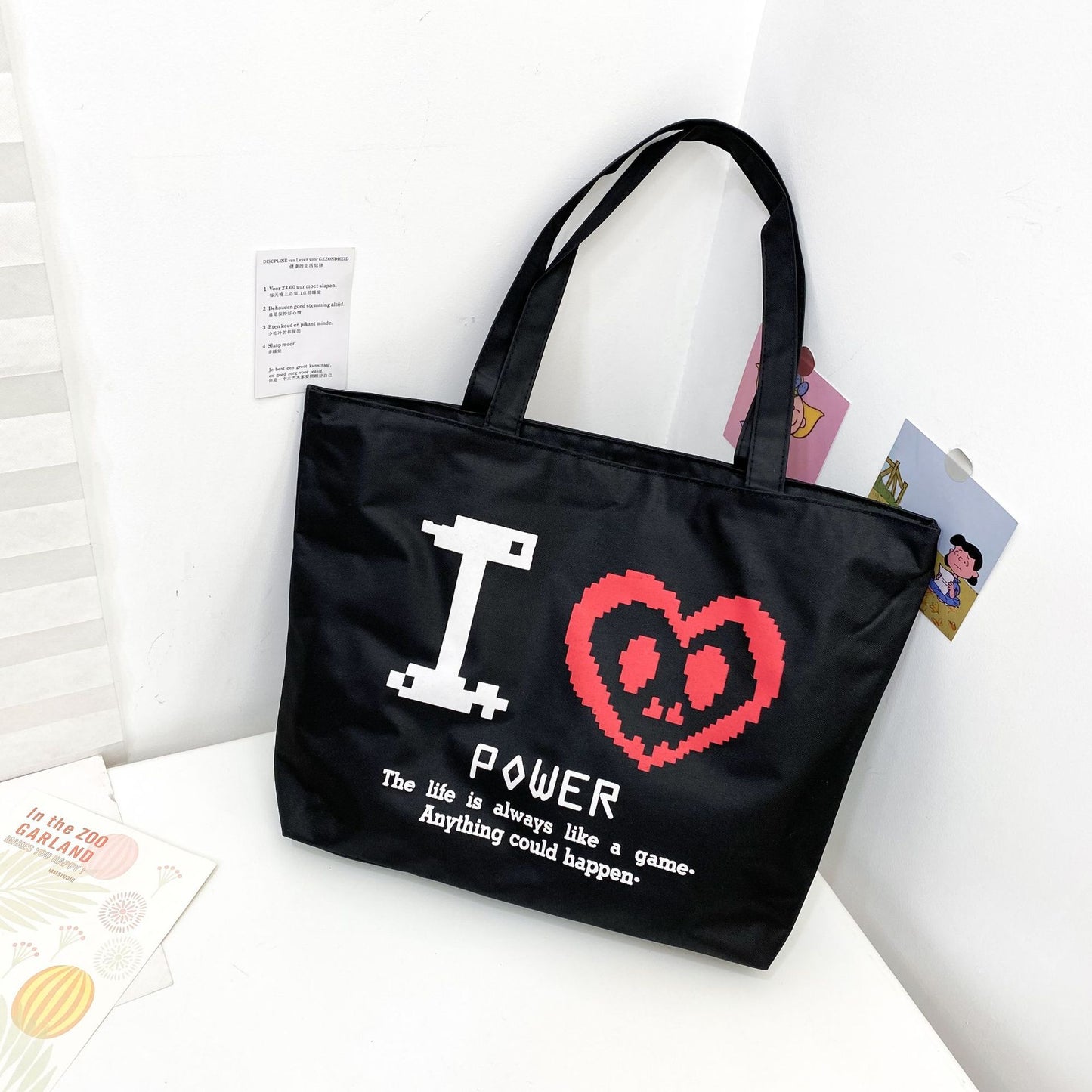 Women's Canvas Printed Simple Portable Large Capacity Shopping Bags