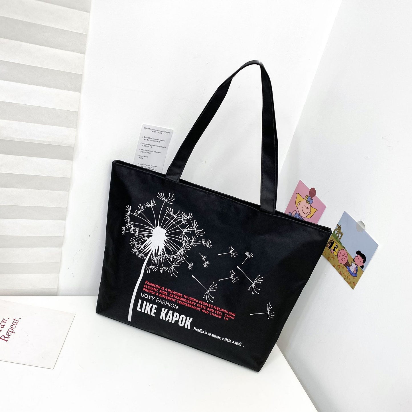 Women's Canvas Printed Simple Portable Large Capacity Shopping Bags
