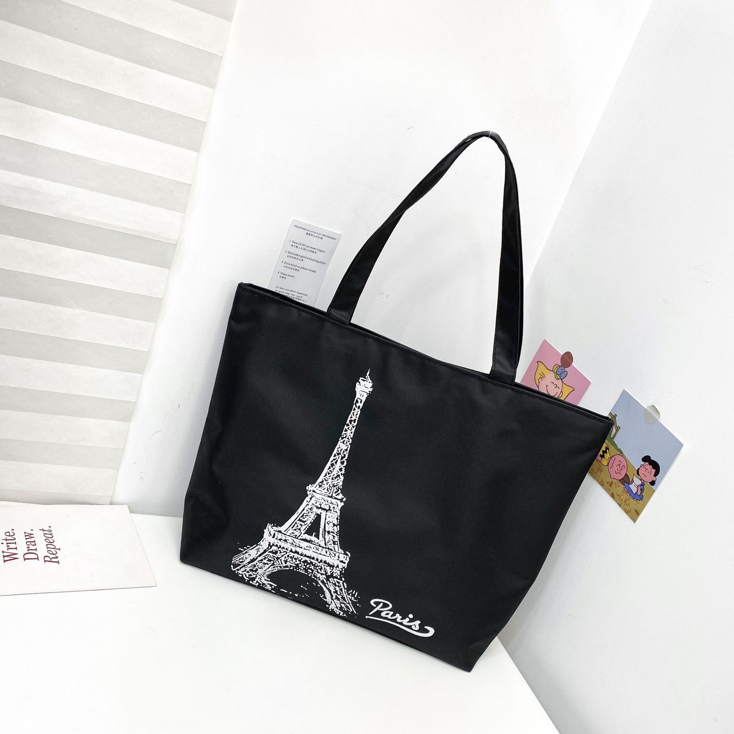 Women's Canvas Printed Simple Portable Large Capacity Shopping Bags
