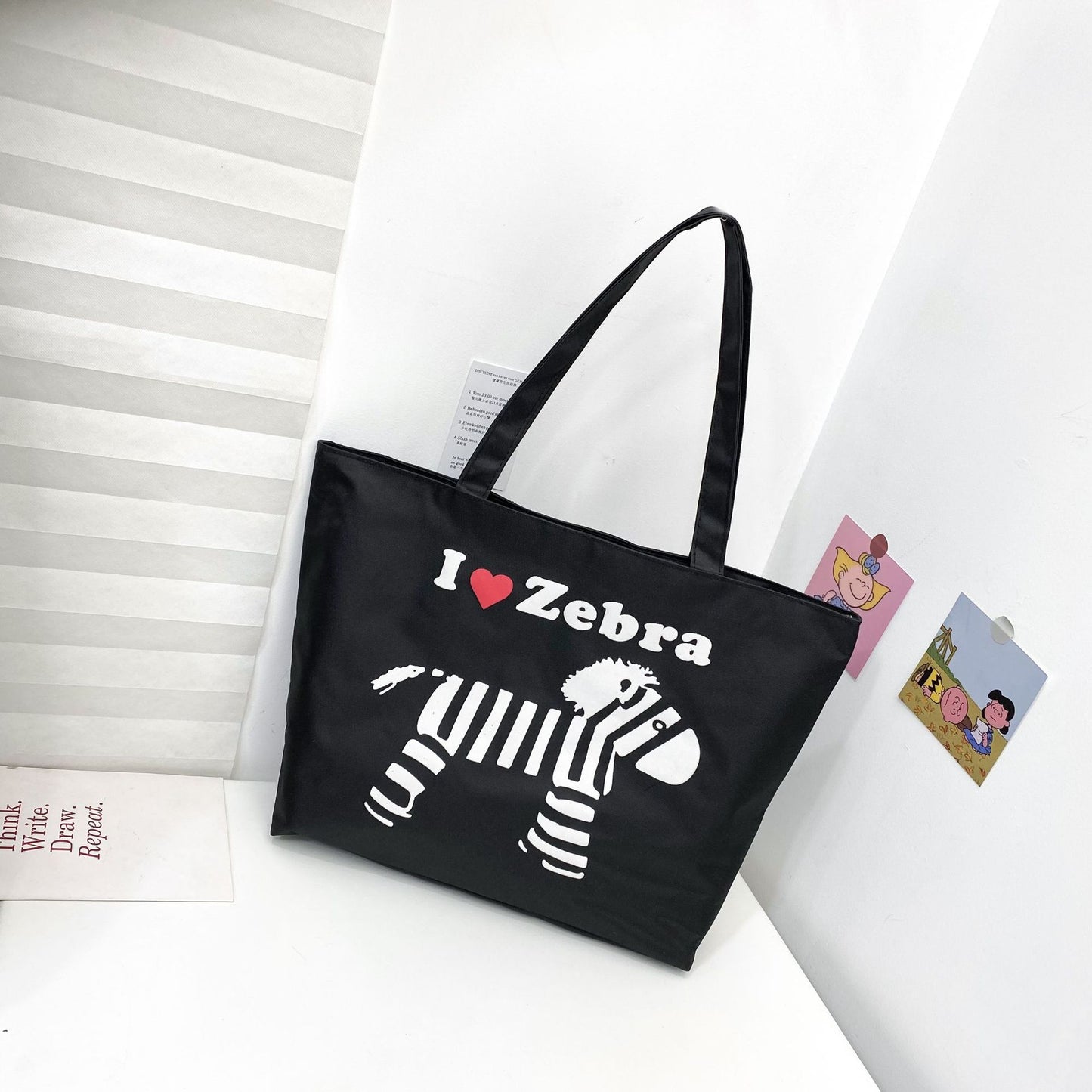 Women's Canvas Printed Simple Portable Large Capacity Shopping Bags