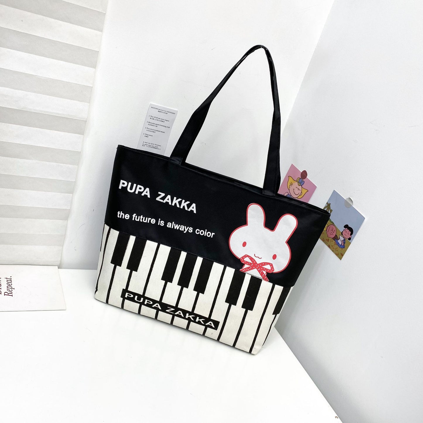 Women's Canvas Printed Simple Portable Large Capacity Shopping Bags