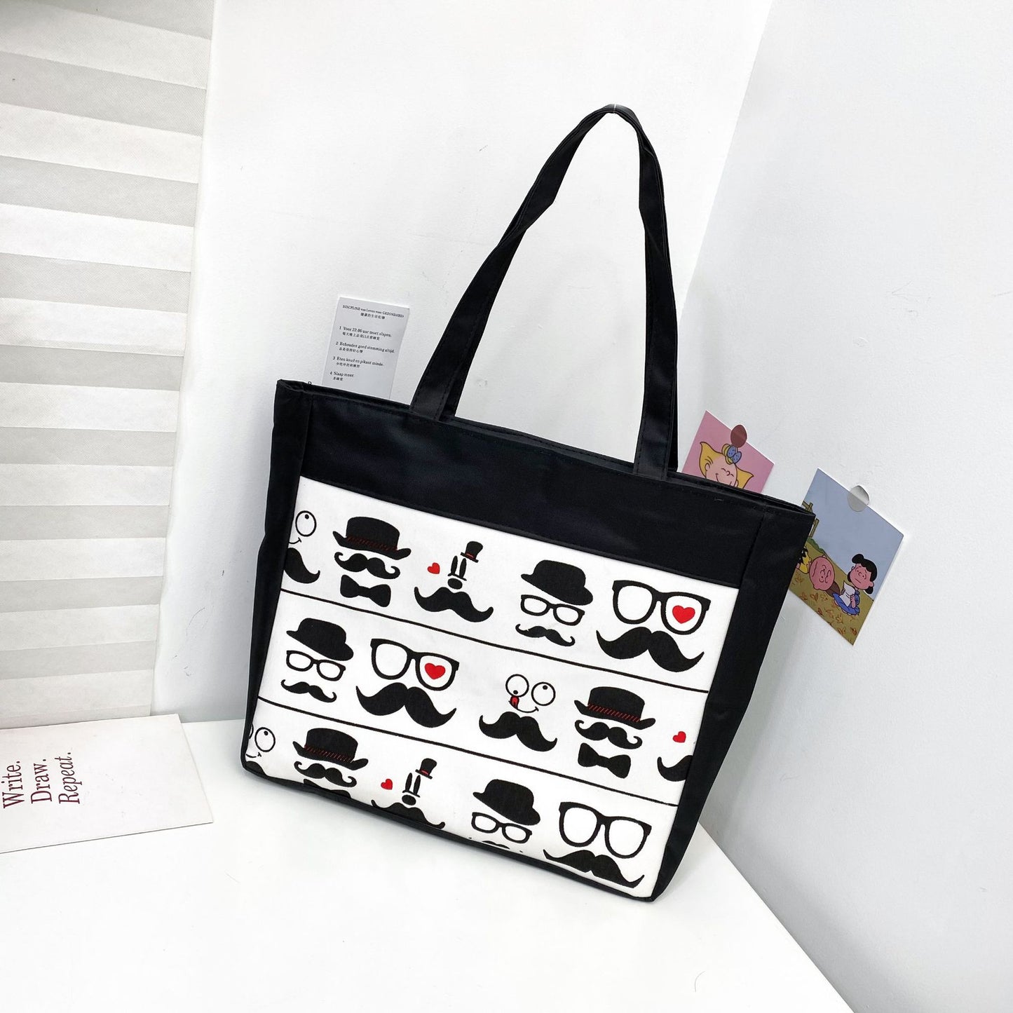 Women's Canvas Printed Simple Portable Large Capacity Shopping Bags