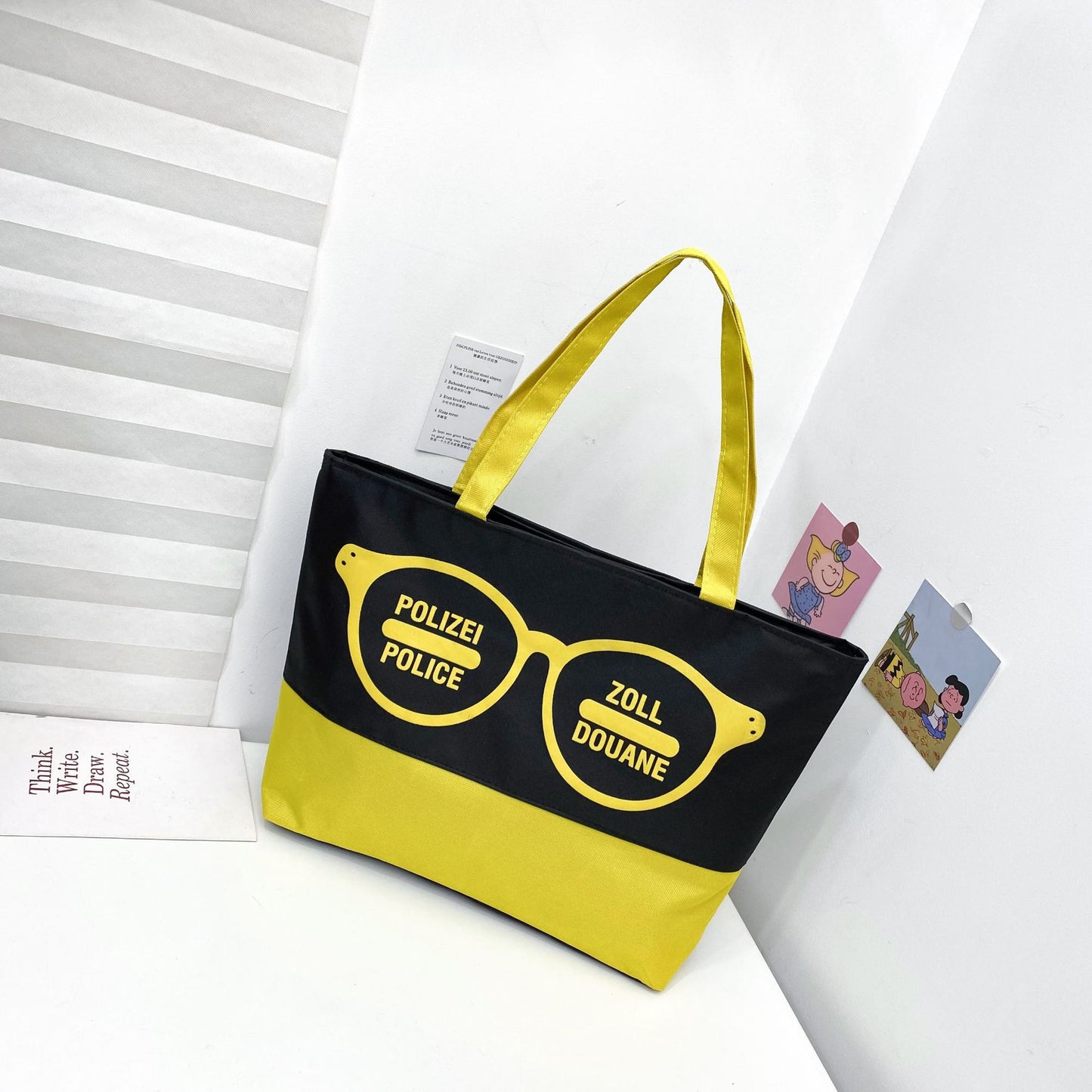 Women's Canvas Printed Simple Portable Large Capacity Shopping Bags