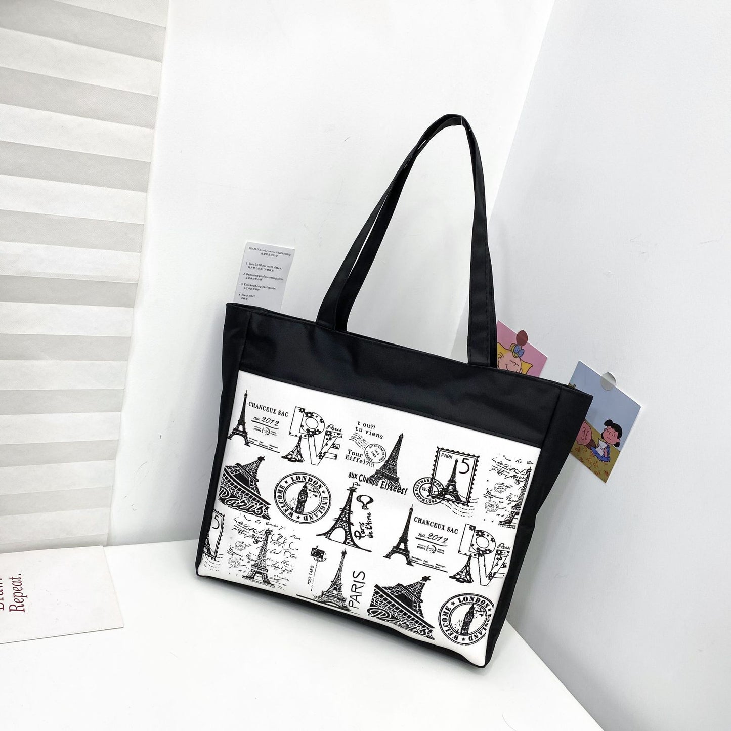 Women's Canvas Printed Simple Portable Large Capacity Shopping Bags