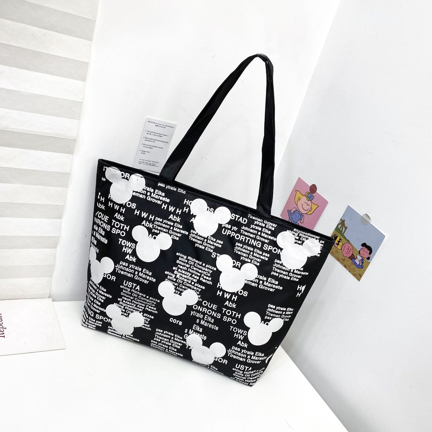Women's Canvas Printed Simple Portable Large Capacity Shopping Bags