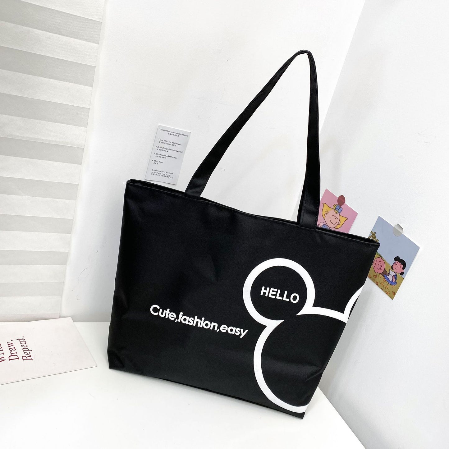 Women's Canvas Printed Simple Portable Large Capacity Shopping Bags