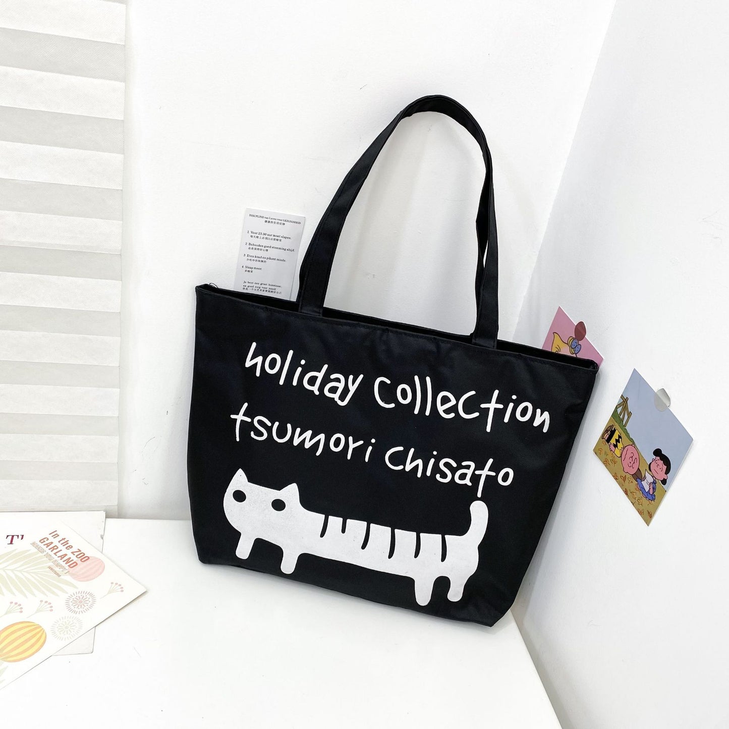 Women's Canvas Printed Simple Portable Large Capacity Shopping Bags