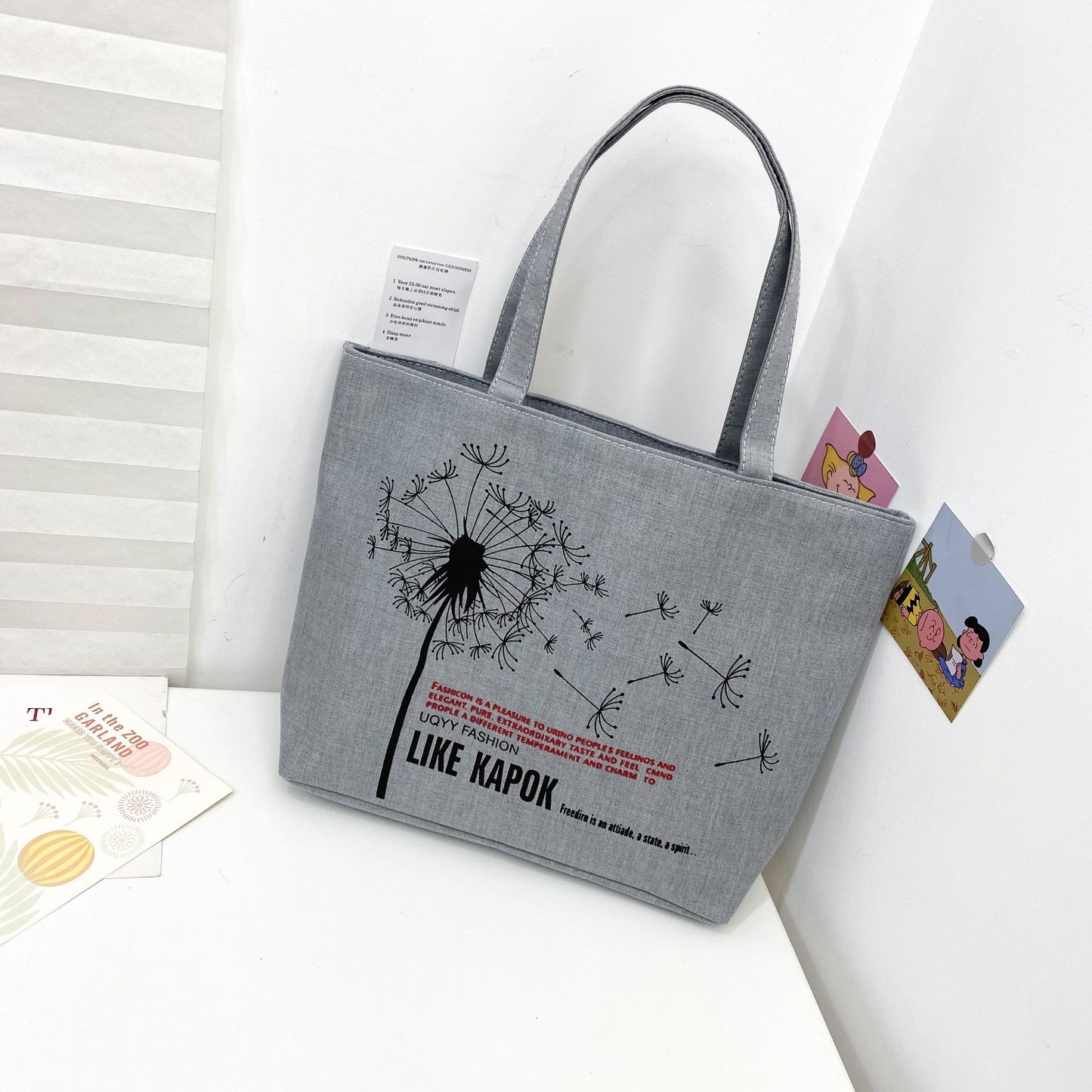 Women's Canvas Printed Simple Portable Large Capacity Shopping Bags