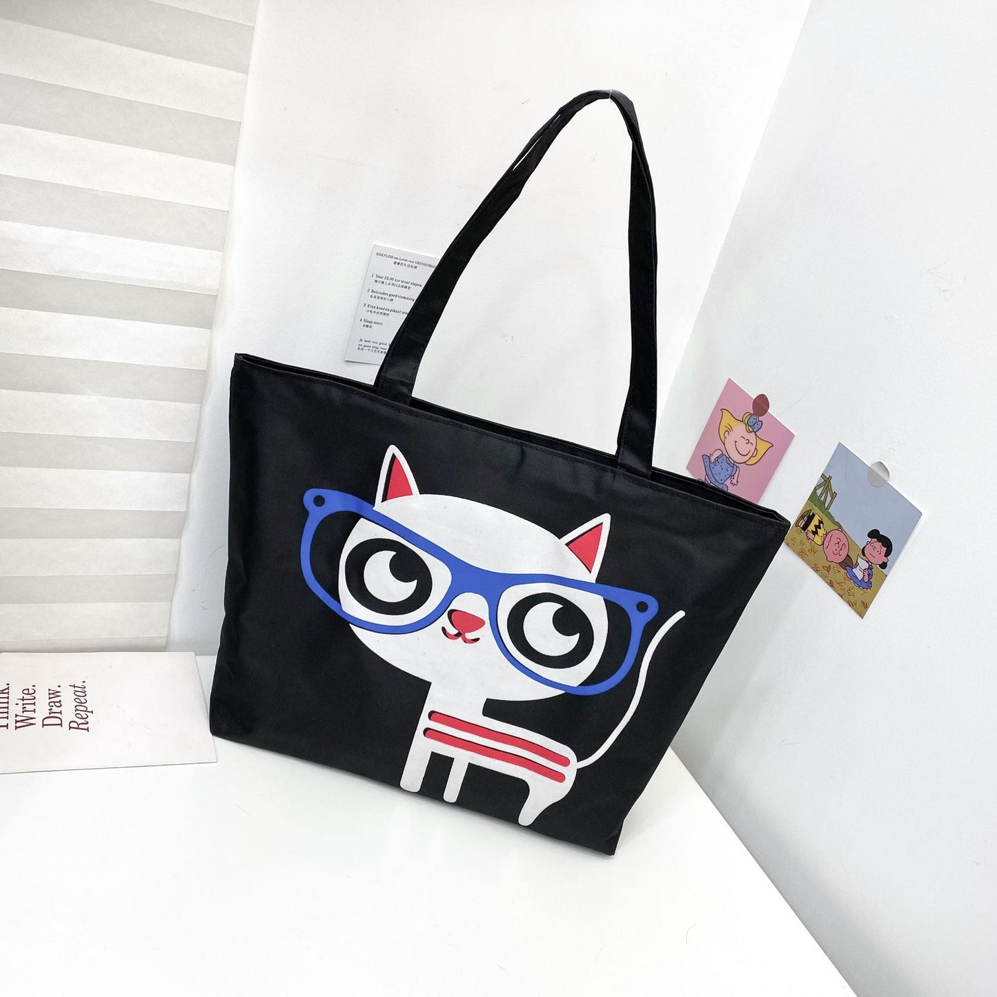Women's Canvas Printed Simple Portable Large Capacity Shopping Bags