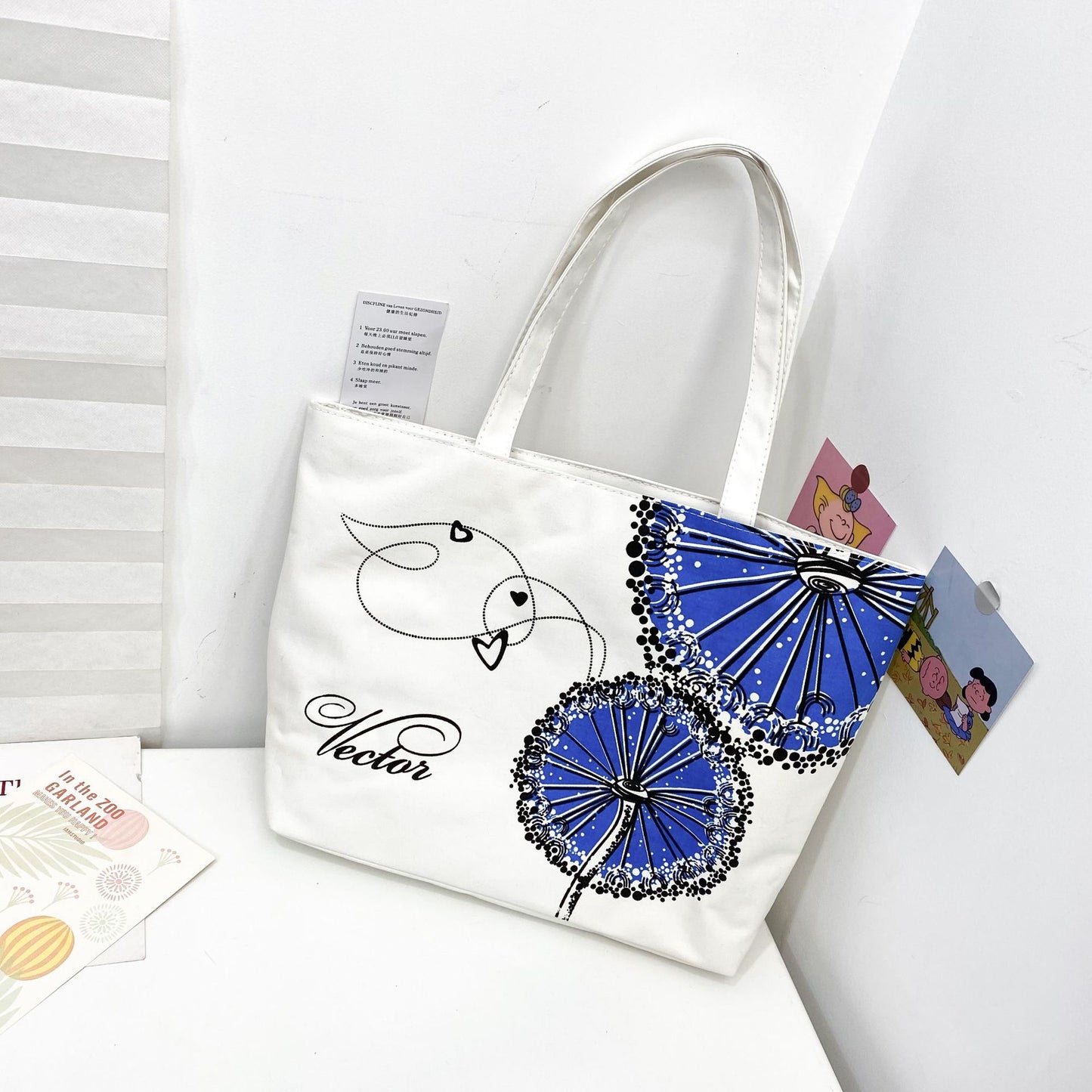 Women's Canvas Printed Simple Portable Large Capacity Shopping Bags