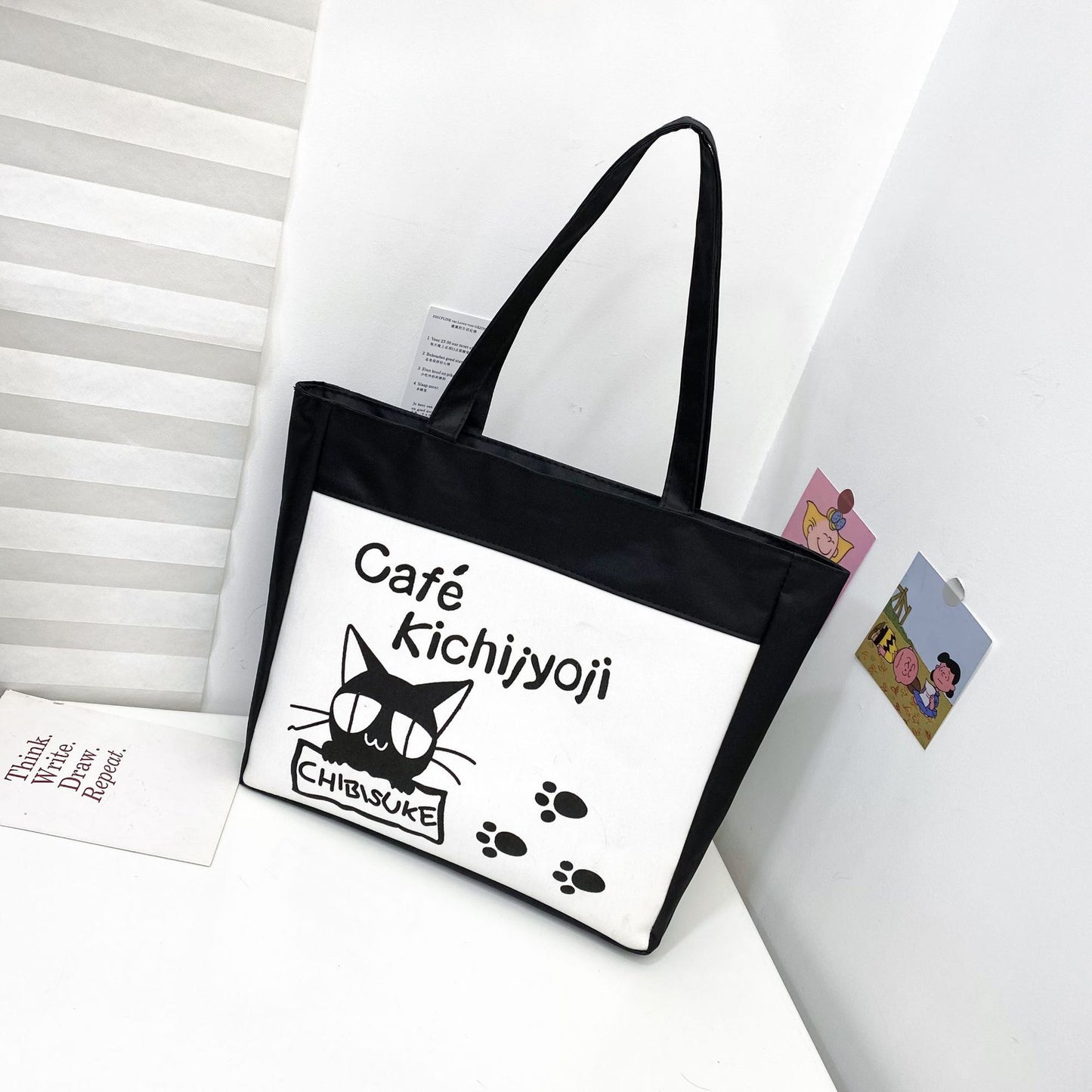 Women's Canvas Printed Simple Portable Large Capacity Shopping Bags