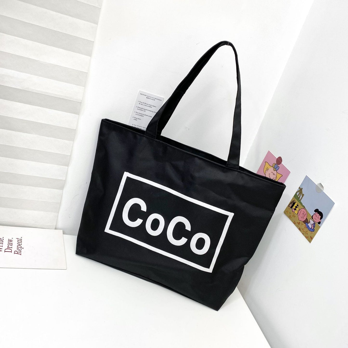Women's Canvas Printed Simple Portable Large Capacity Shopping Bags