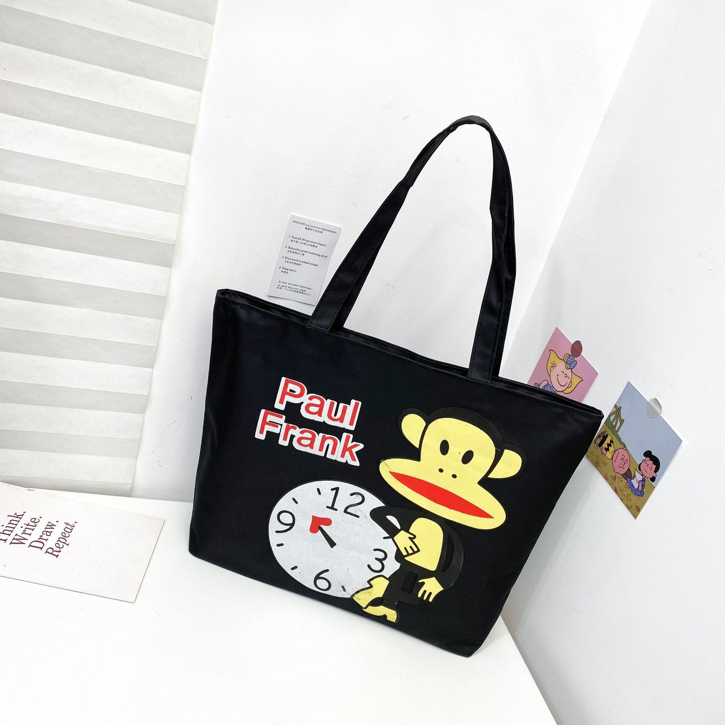 Women's Canvas Printed Simple Portable Large Capacity Shopping Bags