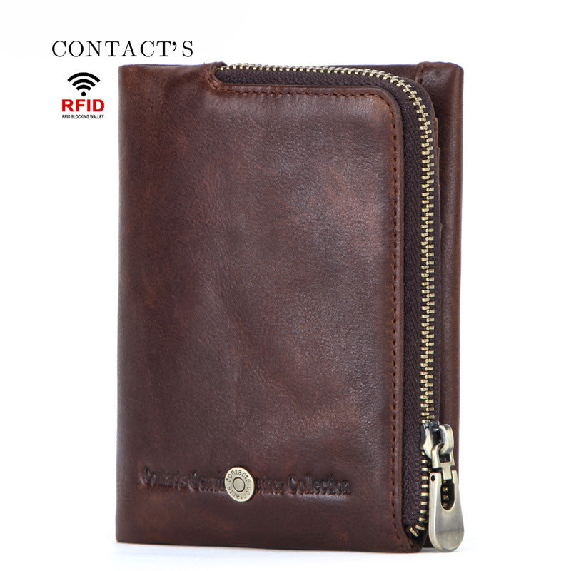 Men's Black Angel Swiping First Layer Cowhide Men's Wallets