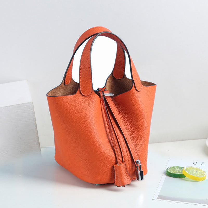 Lychee Pattern Vegetable Basket Genuine Leather Fashion First Bags