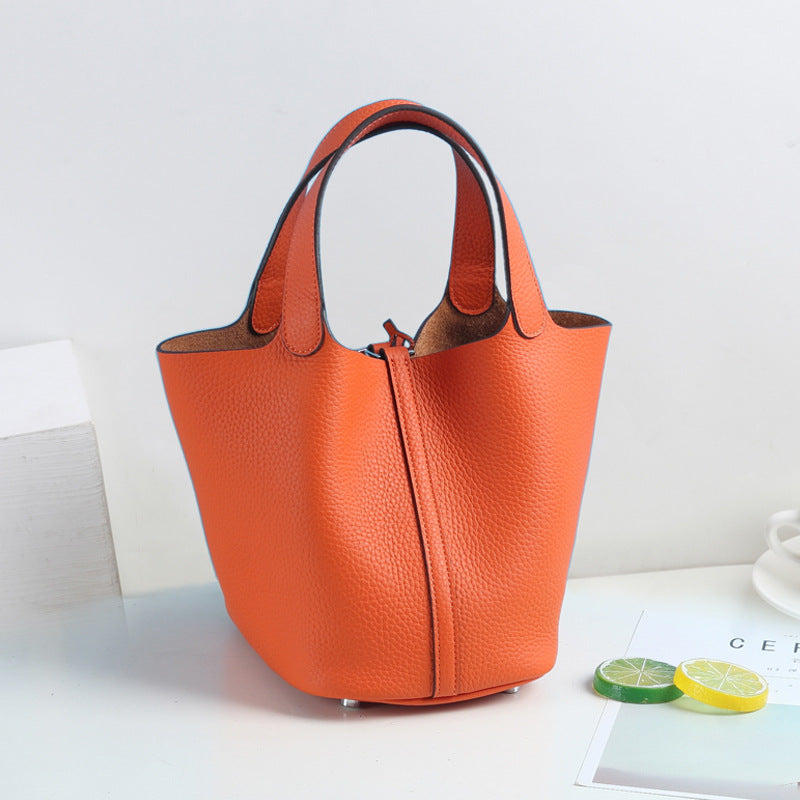 Lychee Pattern Vegetable Basket Genuine Leather Fashion First Bags