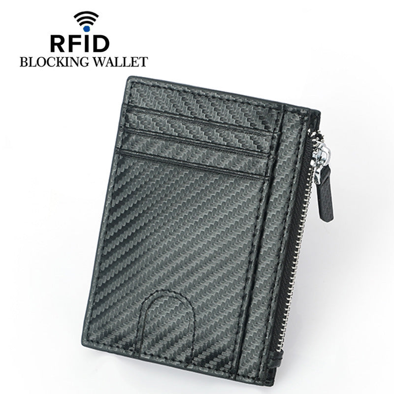 Zipper Carbon Fiber Pattern Credit Multifunctional Coin Purses