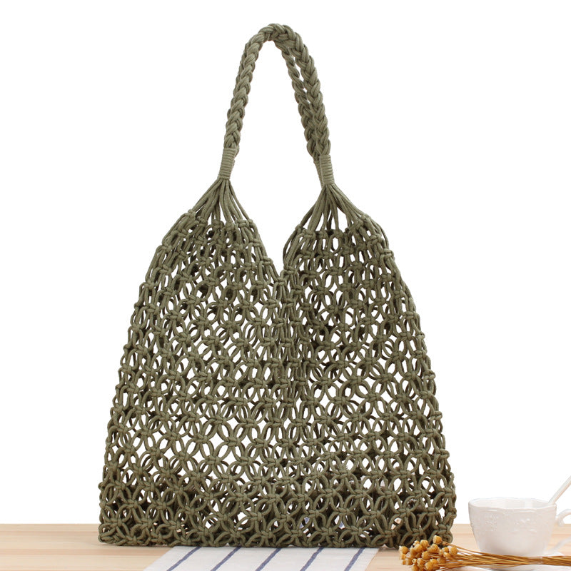 Women's Mori Style Straw Degrees Handmade Cotton Shoulder Bags