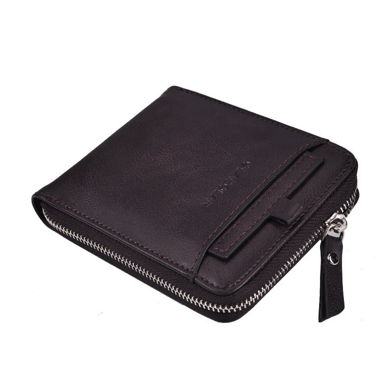 Men's Short Vintage Car Drawing Zipper Male Card Holder