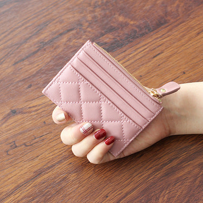Women's Soft Lambskin Short Classic Style Rhombus Card Holder