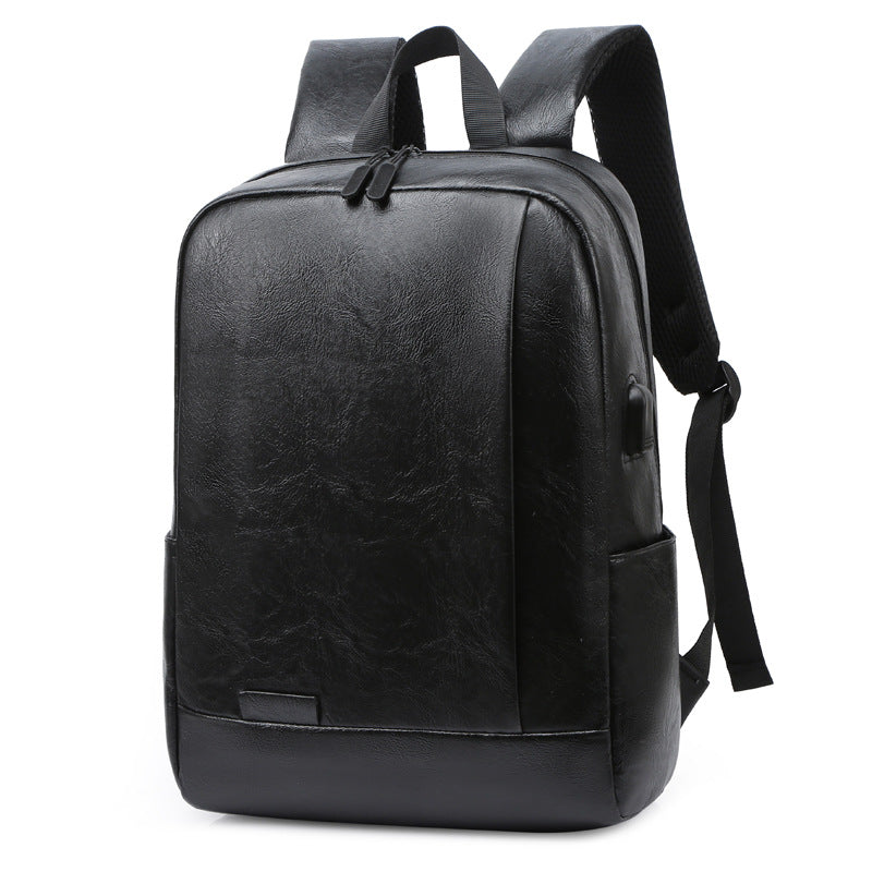 Men's Fashion Green Simple Leather Computer Backpacks