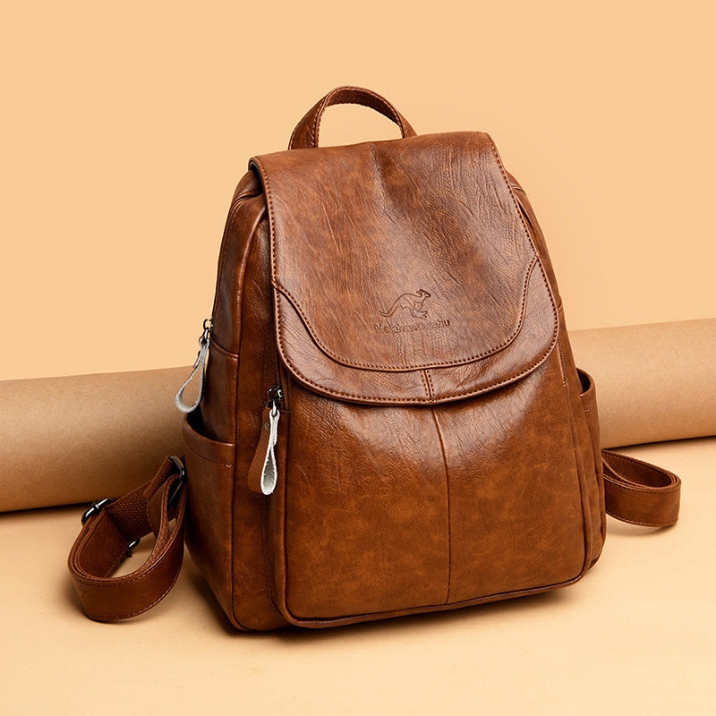 Women's Large Capacity Soft Leather Korean Style Backpacks