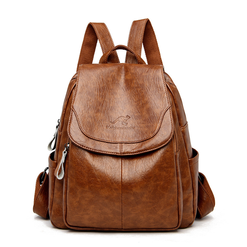 Women's Large Capacity Soft Leather Korean Style Backpacks