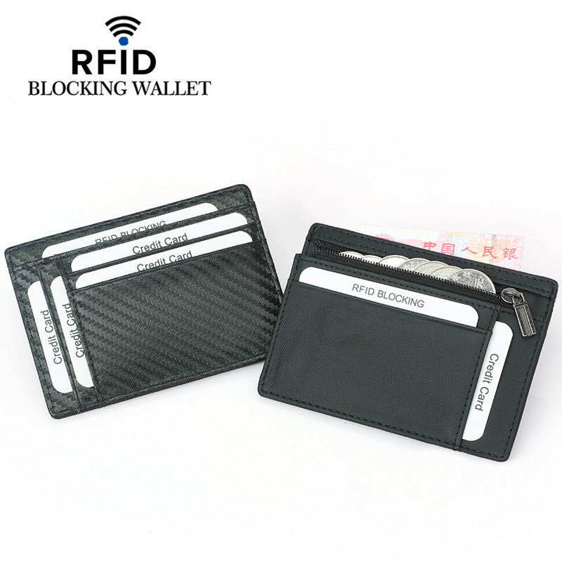Carbon Fiber Pattern First Layer Cowhide Zipper Card Holder