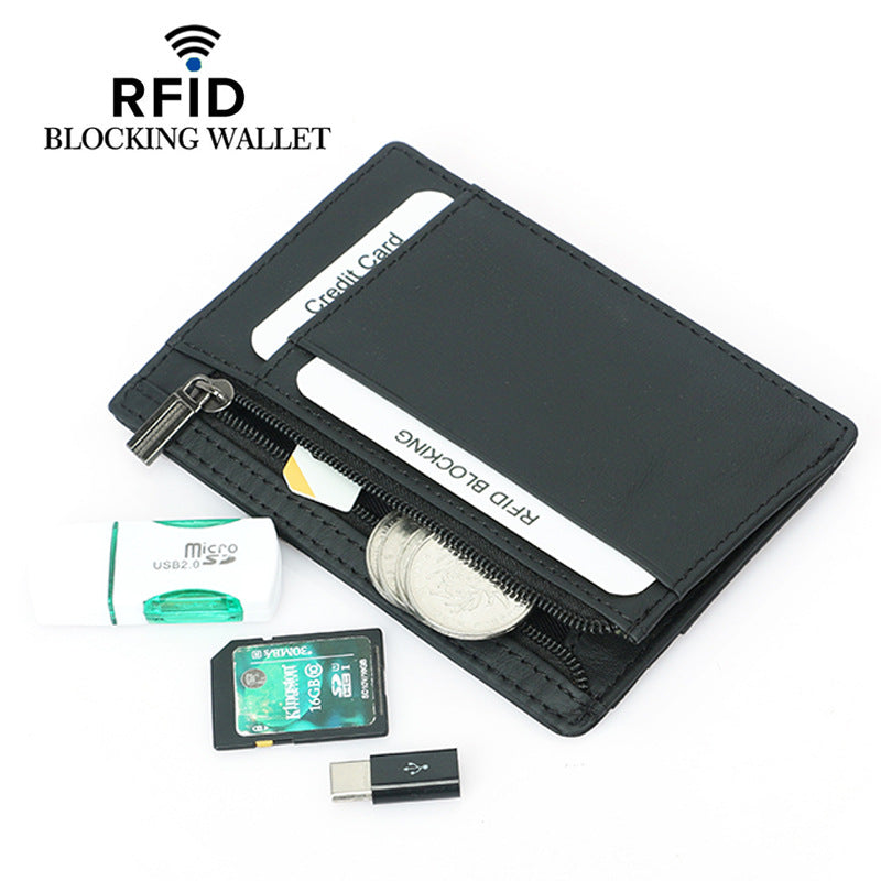 Carbon Fiber Pattern First Layer Cowhide Zipper Card Holder