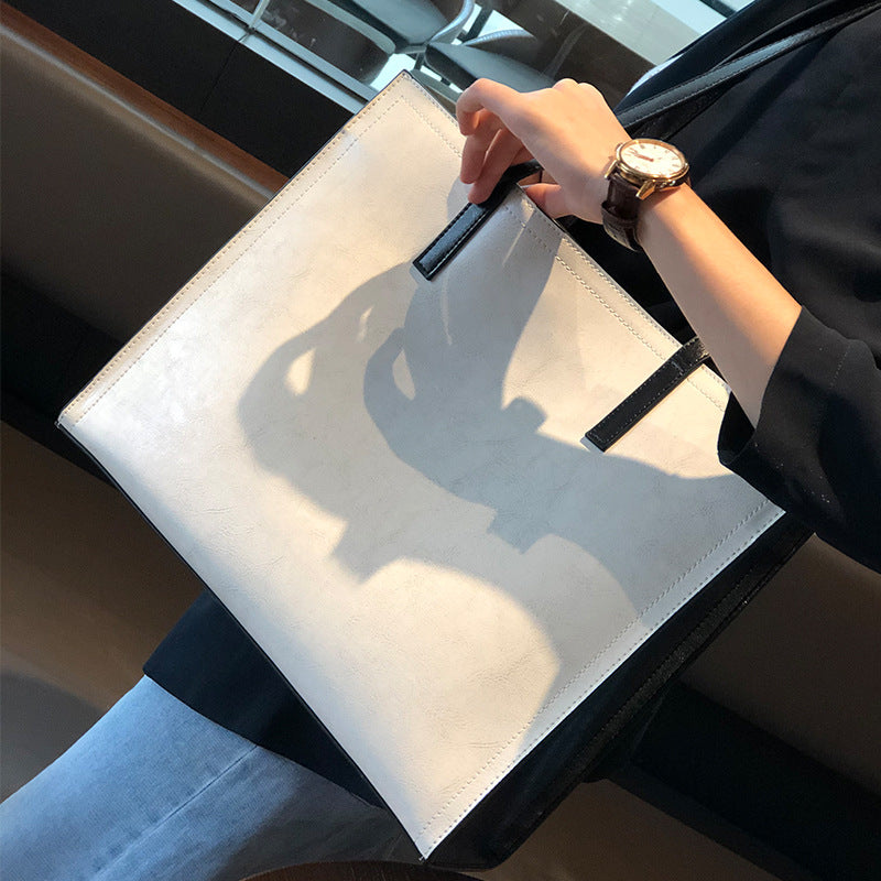 Women's Cowhide Big Contrast Color Fashion Leather Shoulder Bags