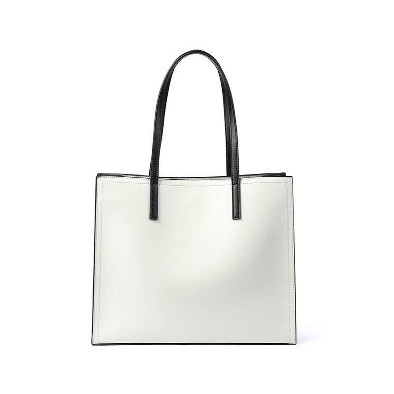 Women's Cowhide Big Contrast Color Fashion Leather Shoulder Bags