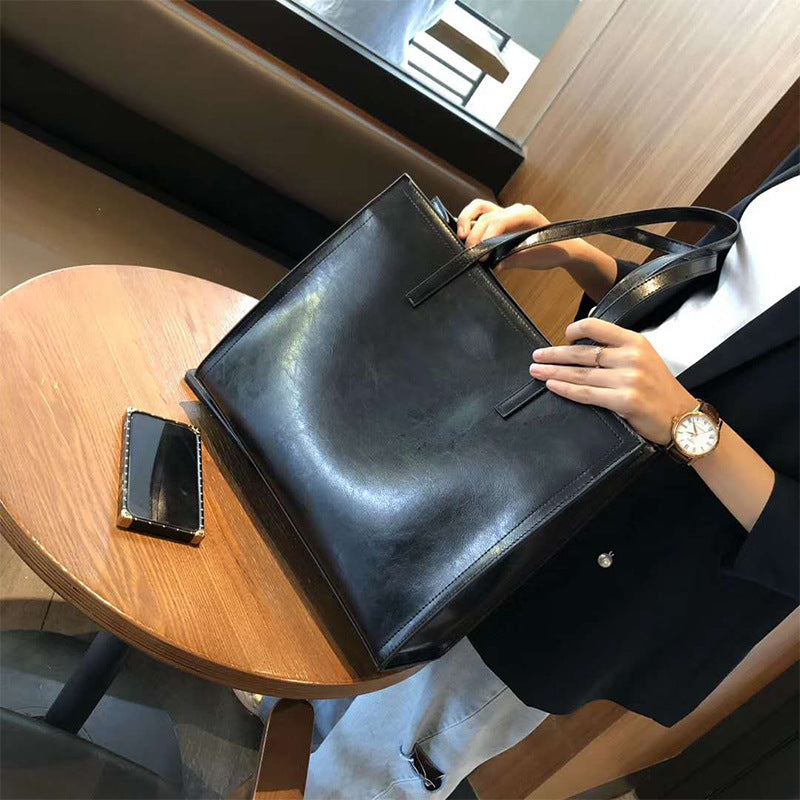 Women's Cowhide Big Contrast Color Fashion Leather Shoulder Bags