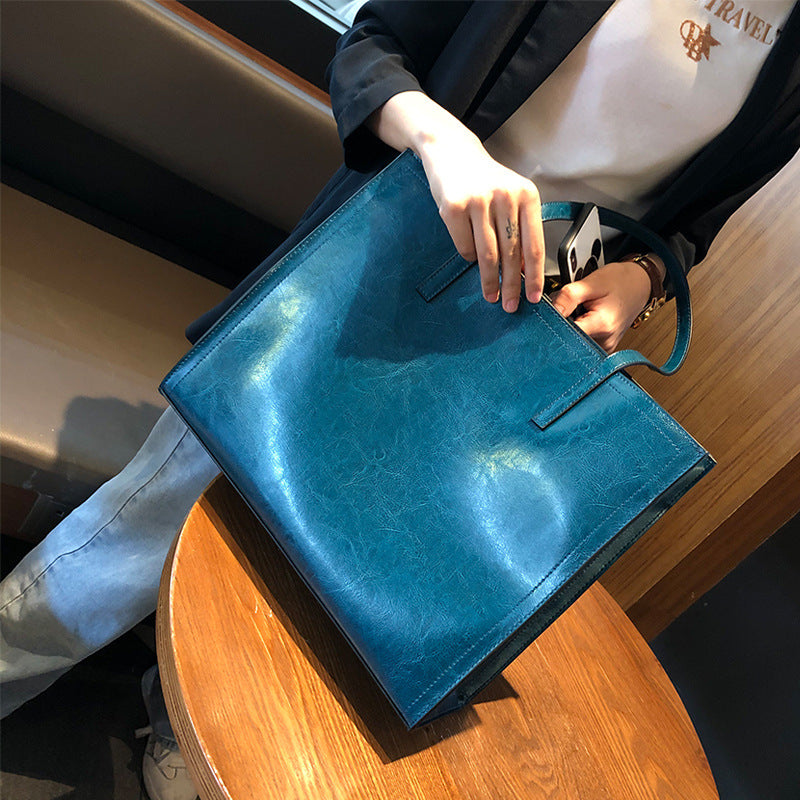 Women's Cowhide Big Contrast Color Fashion Leather Shoulder Bags