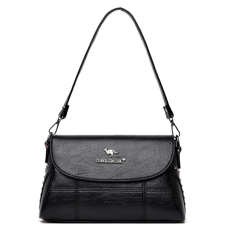 Women's Fashionable Rivet Hand-held Mother Soft Leather Bags