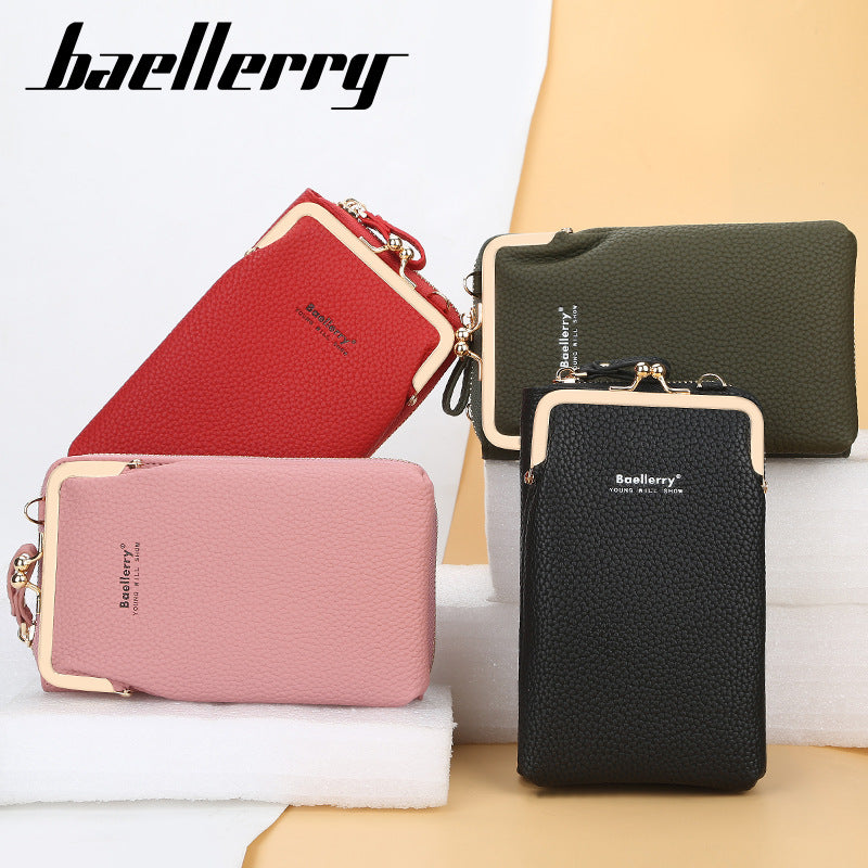 Women's Vertical Fashion Litchi Pattern Mobile Korean Phone Bags