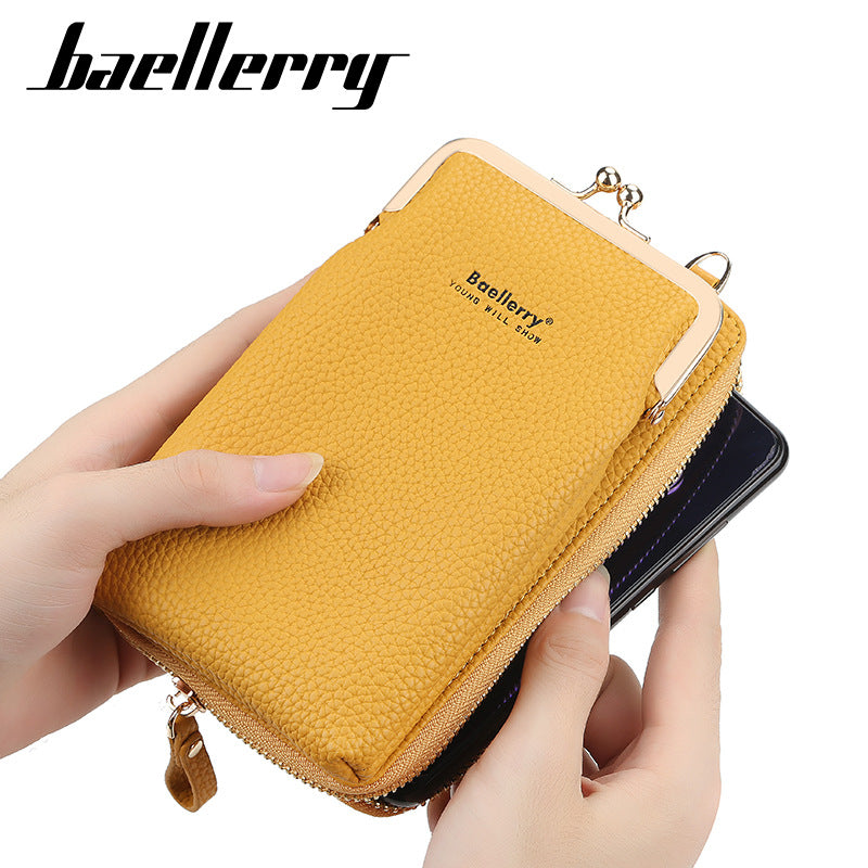 Women's Vertical Fashion Litchi Pattern Mobile Korean Phone Bags