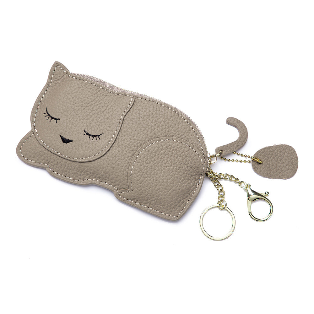 Cute Cat Live Broadcast Genuine Leather Coin Purses