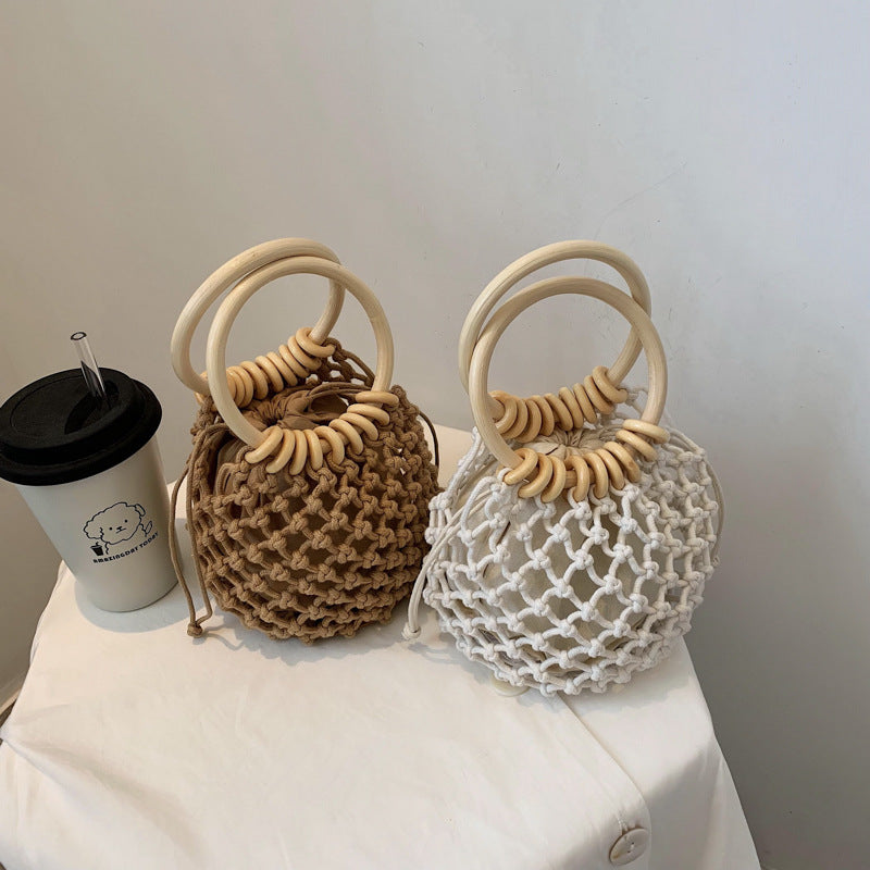 Women's Inner Handmade Drawstring Straw Fresh Knitted Handbags