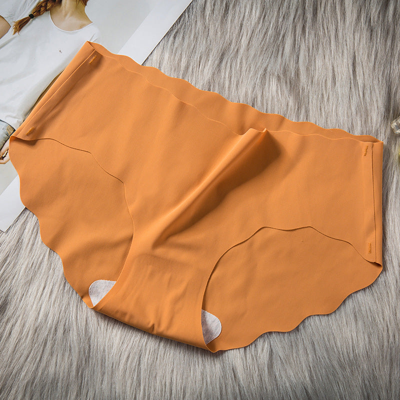 Women's Ice Silk Seamless Wave Underwear Solid Color Panties