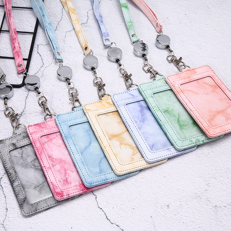 Work Badge Lanyard Bank Permit Tag Leather Card Holder