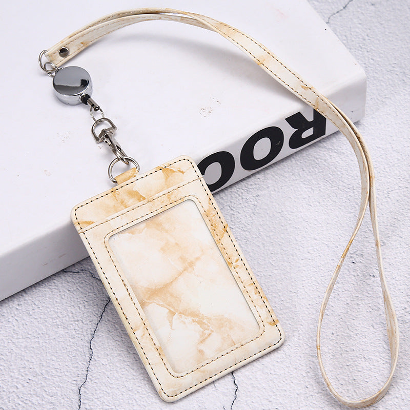 Work Badge Lanyard Bank Permit Tag Leather Card Holder
