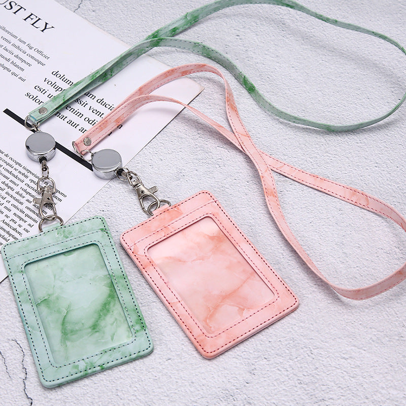 Work Badge Lanyard Bank Permit Tag Leather Card Holder