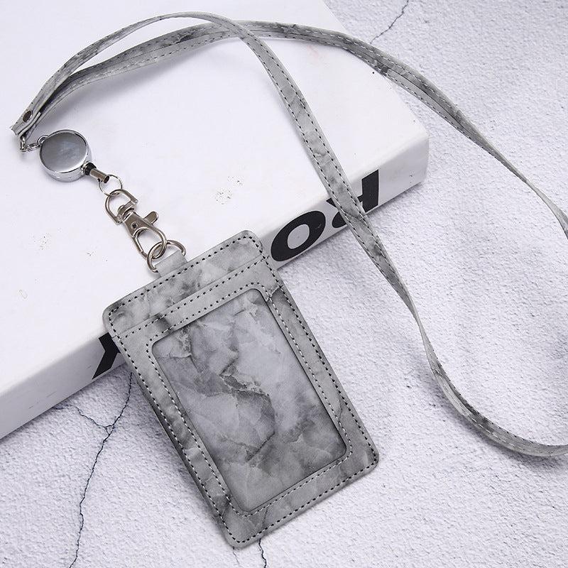 Work Badge Lanyard Bank Permit Tag Leather Card Holder