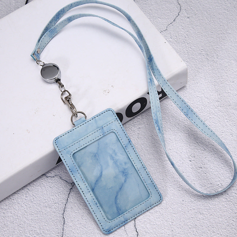Work Badge Lanyard Bank Permit Tag Leather Card Holder