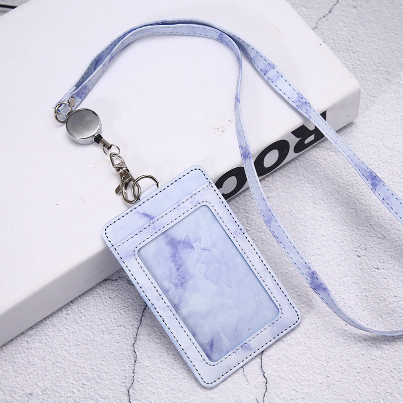 Work Badge Lanyard Bank Permit Tag Leather Card Holder