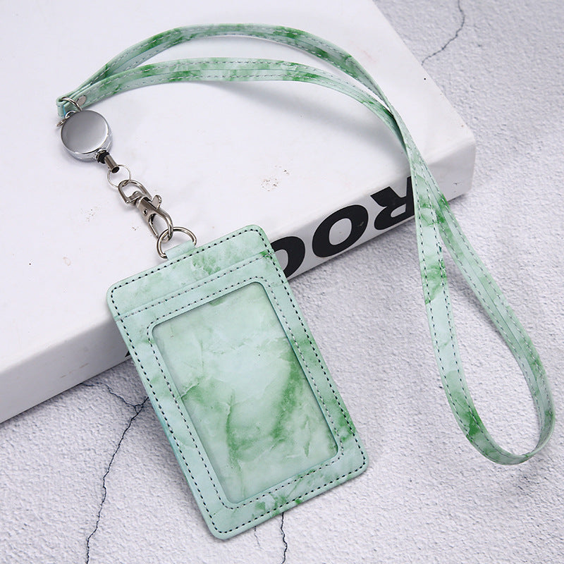 Work Badge Lanyard Bank Permit Tag Leather Card Holder