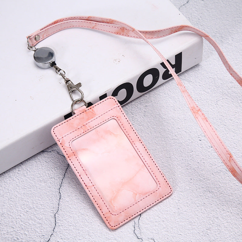 Work Badge Lanyard Bank Permit Tag Leather Card Holder