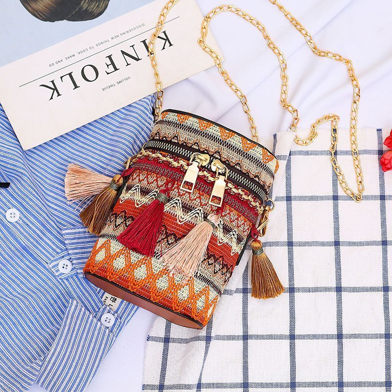 Women's Fashion Ethnic Style Unique Tassel Woven Crossbody Bags