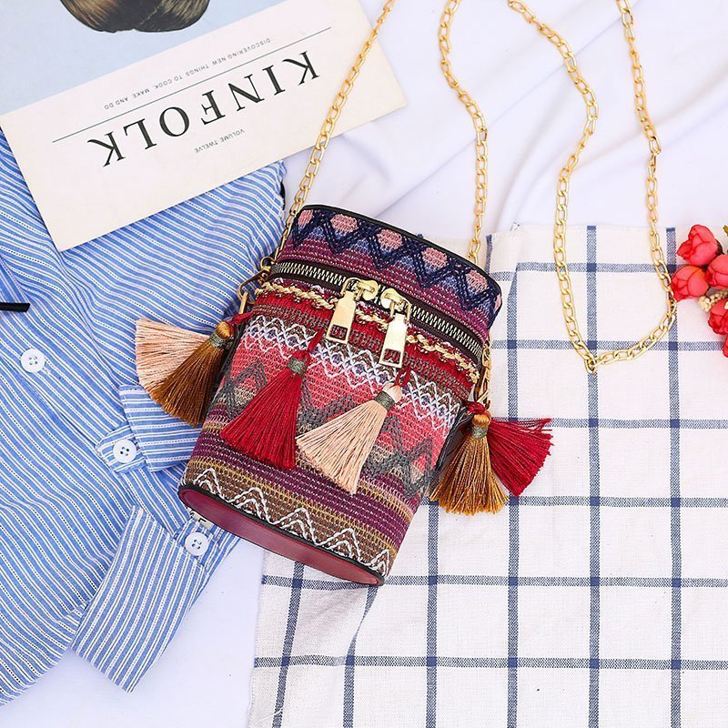 Women's Fashion Ethnic Style Unique Tassel Woven Crossbody Bags